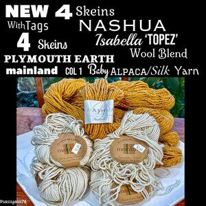 🆕NWT▪️Lot of 8 NASHUA Topaz Wool/Silk & PLYMOUTH YARN Col 1 Alpaca/Silk Yarn